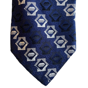 Yves Saint Laurent Navy and Silver Geometric Neck Tie 4in Width Formal YSL